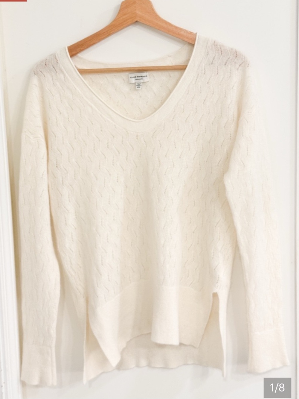 Club Monaco 100% Cashmere pointelle V-Neck Sweater Cream S similar to sezane